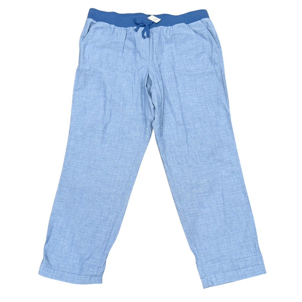 Talbots Womens Blue Chambray Cotton Drawstring Pull On Pants Sz 16 NWT Coastal